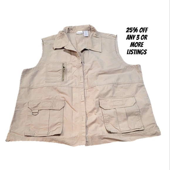 Beige Utility Vest Plus Size 18W Cargo Pockets Tank Sleeveless Khaki Neutral - Picture 1 of 11